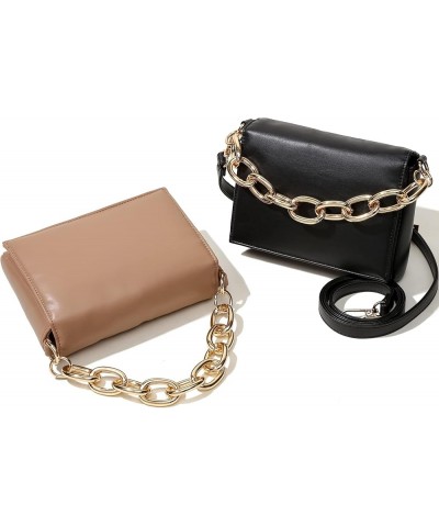 Womens Soft Vegan Leather Crossbody Bag Oversized Gold Chain Detachable Strap Small Hobo Handbag Black $25.99 Hobo Bags