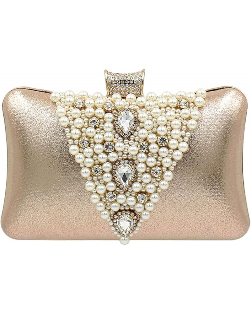 Evening Bag for Women, Artificial Pearl Beaded Clutch Crystal Handbag Leather Crossbody Bag for Wedding Party (Color : Gold) ...