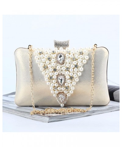 Evening Bag for Women, Artificial Pearl Beaded Clutch Crystal Handbag Leather Crossbody Bag for Wedding Party (Color : Gold) ...