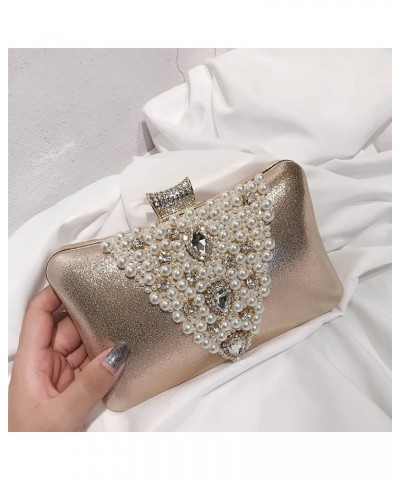 Evening Bag for Women, Artificial Pearl Beaded Clutch Crystal Handbag Leather Crossbody Bag for Wedding Party (Color : Gold) ...