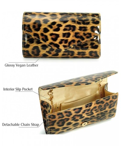 Leopard Evening Handbag Women Envelope Clutch Patent Leather Glossy Purse with Shoulder Chain Strap Brown Leopard $10.71 Even...