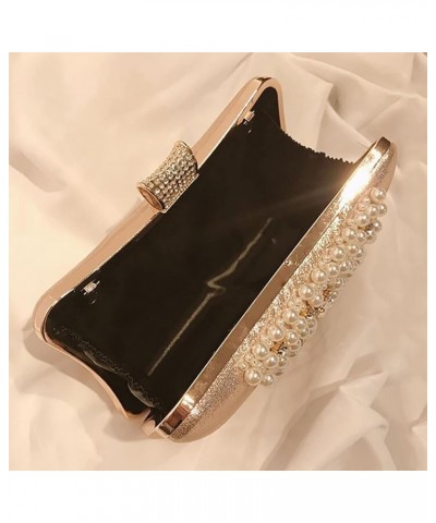 Evening Bag for Women, Artificial Pearl Beaded Clutch Crystal Handbag Leather Crossbody Bag for Wedding Party (Color : Gold) ...