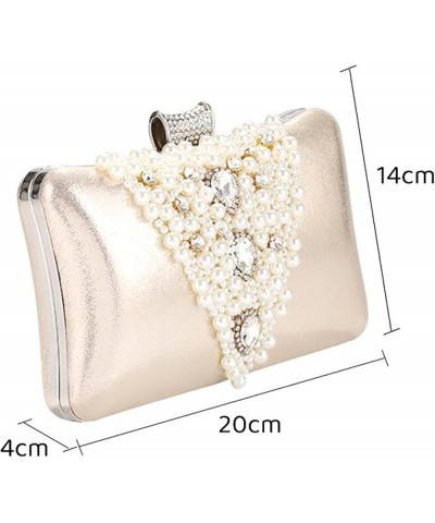 Evening Bag for Women, Artificial Pearl Beaded Clutch Crystal Handbag Leather Crossbody Bag for Wedding Party (Color : Gold) ...