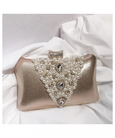 Evening Bag for Women, Artificial Pearl Beaded Clutch Crystal Handbag Leather Crossbody Bag for Wedding Party (Color : Gold) ...