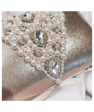 Evening Bag for Women, Artificial Pearl Beaded Clutch Crystal Handbag Leather Crossbody Bag for Wedding Party (Color : Gold) ...