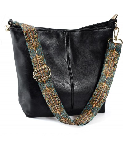 Hobo Bags Vegan Leather Crossbody Bag Guitar Strap Shoulder Purses with Zipper Handbags for Women Black $14.57 Hobo Bags