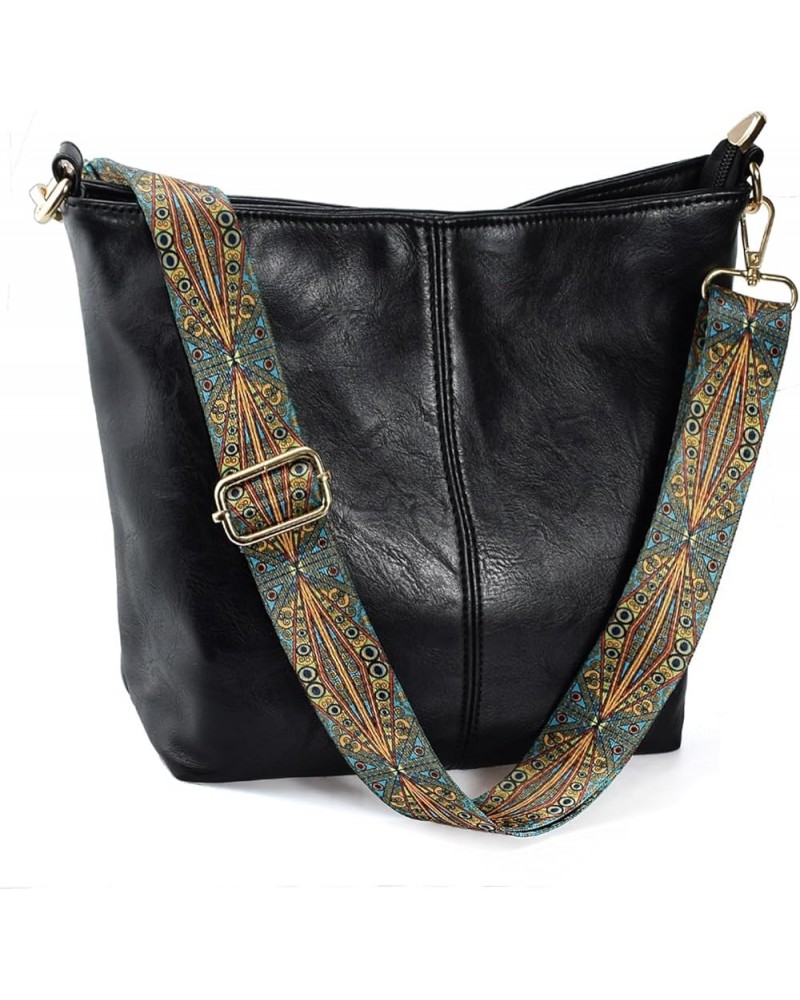 Hobo Bags Vegan Leather Crossbody Bag Guitar Strap Shoulder Purses with Zipper Handbags for Women Black $14.57 Hobo Bags