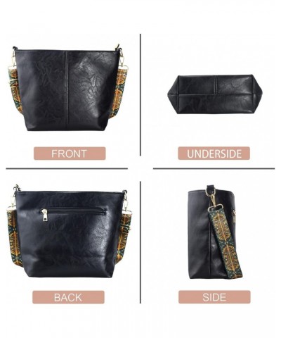 Hobo Bags Vegan Leather Crossbody Bag Guitar Strap Shoulder Purses with Zipper Handbags for Women Black $14.57 Hobo Bags