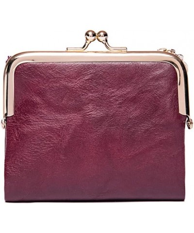 Women Small Bifold Wallet Vintage Kiss Lock Purse Leather Zipper Coin Pocket Ladies Summer Wallet Purple $25.05 Totes