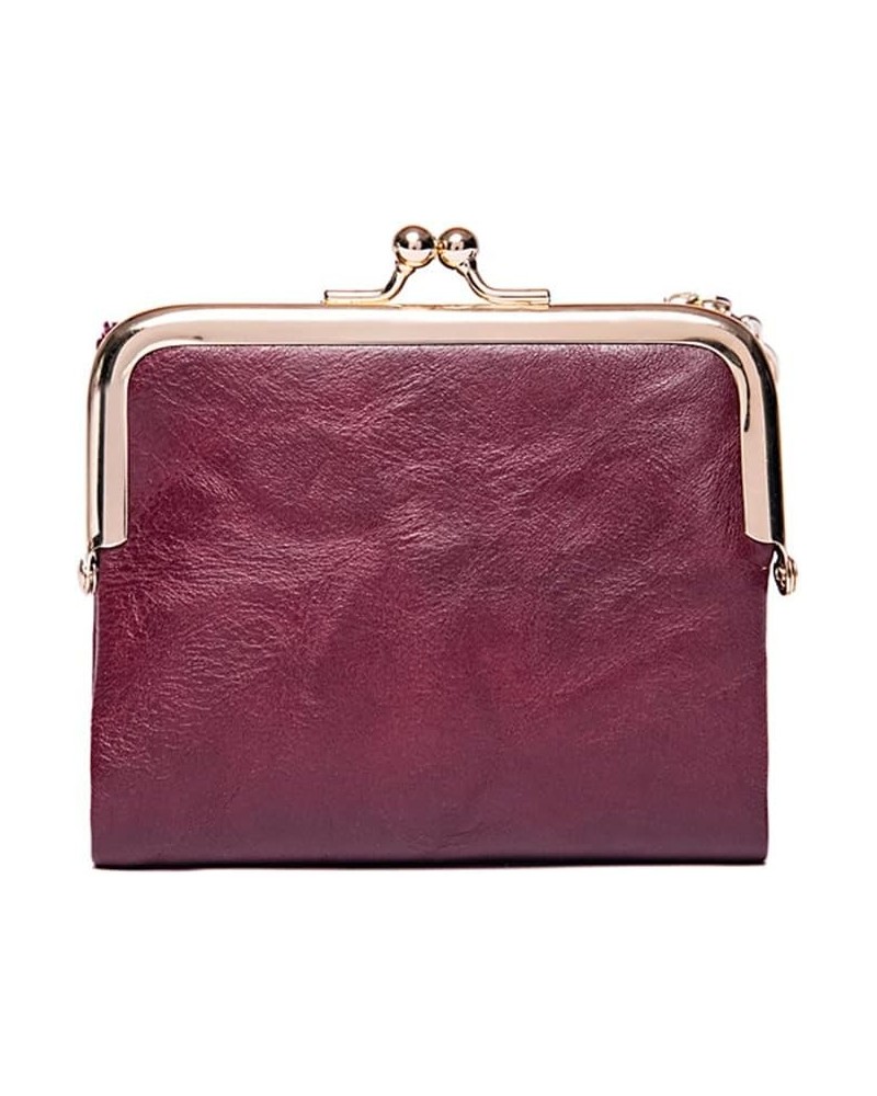 Women Small Bifold Wallet Vintage Kiss Lock Purse Leather Zipper Coin Pocket Ladies Summer Wallet Purple $25.05 Totes