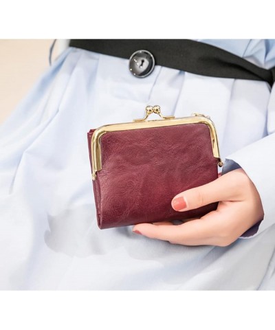 Women Small Bifold Wallet Vintage Kiss Lock Purse Leather Zipper Coin Pocket Ladies Summer Wallet Purple $25.05 Totes