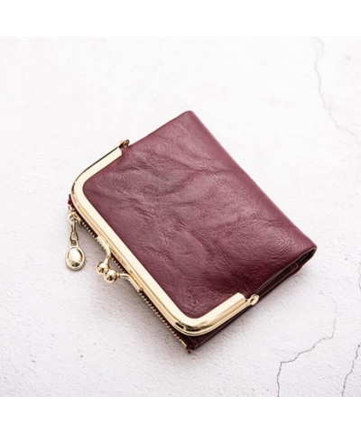 Women Small Bifold Wallet Vintage Kiss Lock Purse Leather Zipper Coin Pocket Ladies Summer Wallet Purple $25.05 Totes