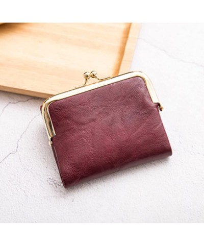 Women Small Bifold Wallet Vintage Kiss Lock Purse Leather Zipper Coin Pocket Ladies Summer Wallet Purple $25.05 Totes