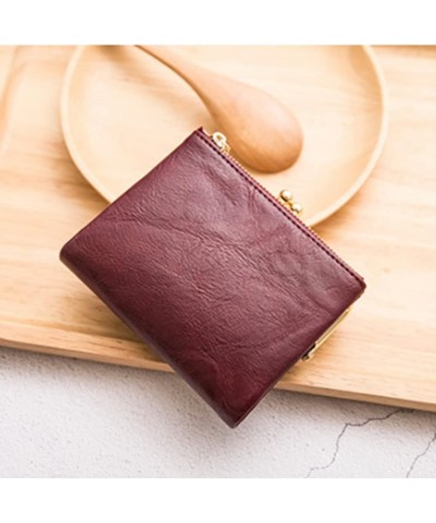 Women Small Bifold Wallet Vintage Kiss Lock Purse Leather Zipper Coin Pocket Ladies Summer Wallet Purple $25.05 Totes