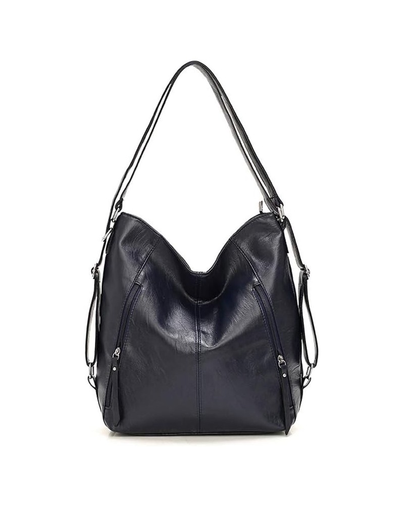 Fashion Elegant Solid Color Large Capacity Waterproof PU Shoulder Bag Blue $29.05 Shoulder Bags