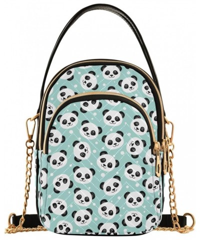 Panda Teal Small Crossbody Handbag for Women Mini Over Shoulder Purse with Three Zippered Pockets Durable Crossbody Purse for...