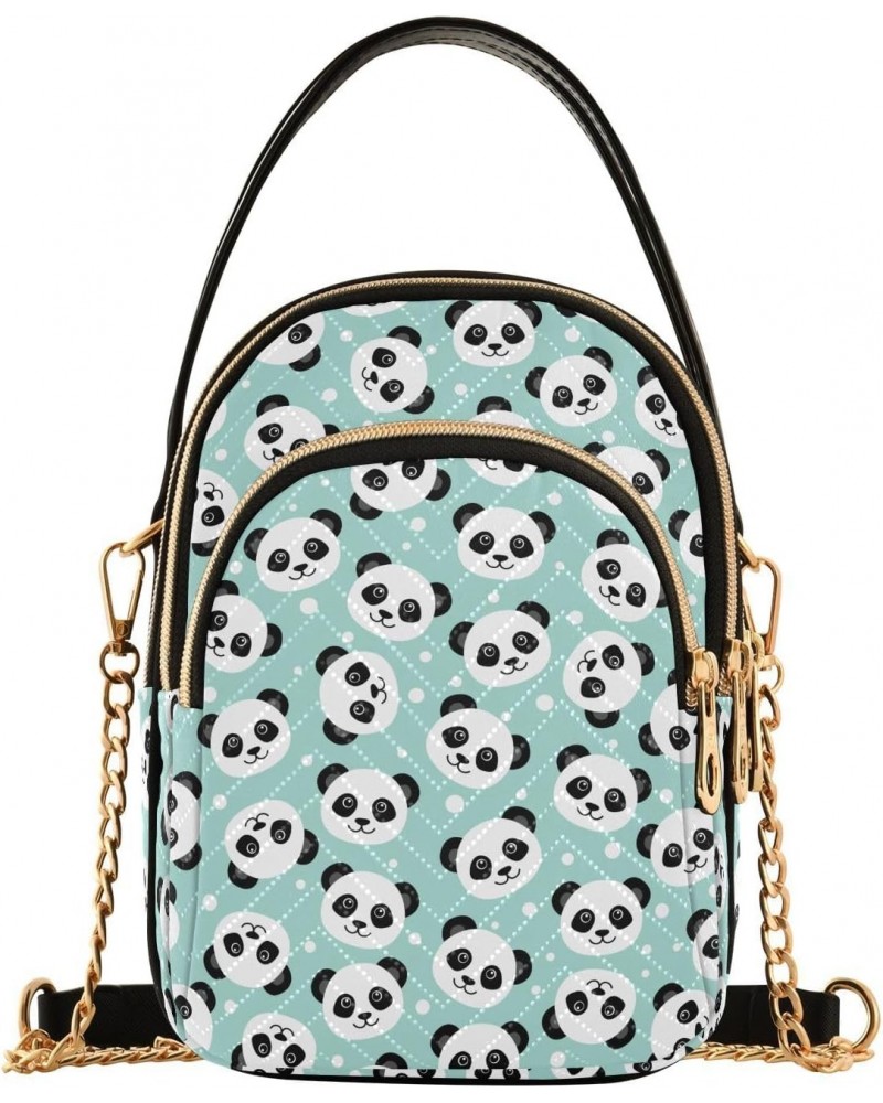 Panda Teal Small Crossbody Handbag for Women Mini Over Shoulder Purse with Three Zippered Pockets Durable Crossbody Purse for...