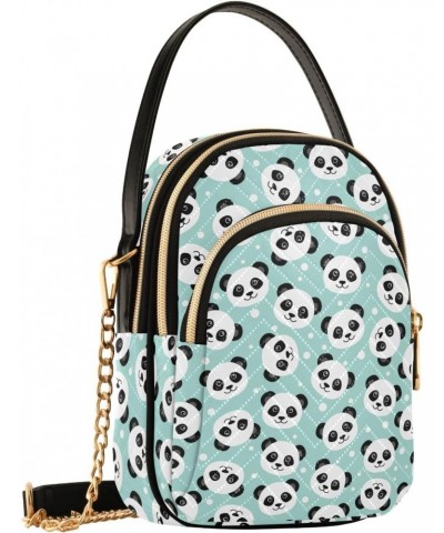 Panda Teal Small Crossbody Handbag for Women Mini Over Shoulder Purse with Three Zippered Pockets Durable Crossbody Purse for...