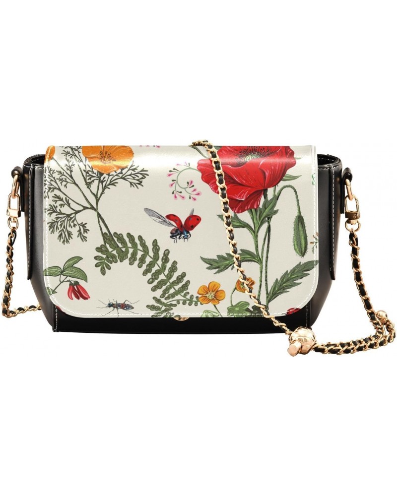 Plants Flowers and Butterflies Provence Style Crossbody Bags for Women, Trendy Small Shoulder Bag, PU Leather Clutch Purse Un...