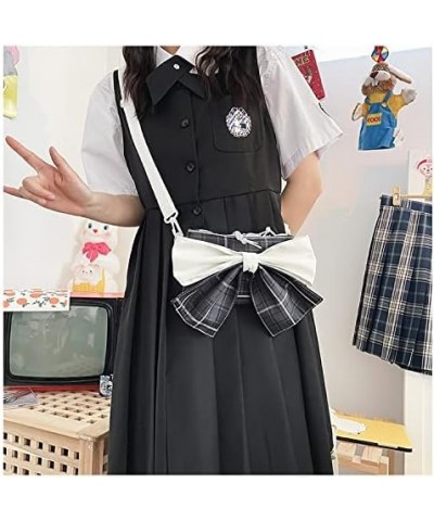 Cute Checked large bow canvas zipper crossbody bag shoulder bag kawaii lolita bag for girl women (Blue) Black $12.26 Shoulder...