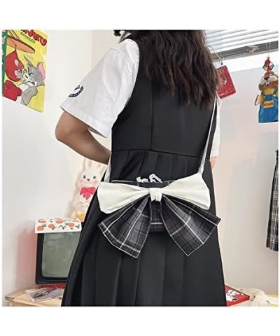 Cute Checked large bow canvas zipper crossbody bag shoulder bag kawaii lolita bag for girl women (Blue) Black $12.26 Shoulder...