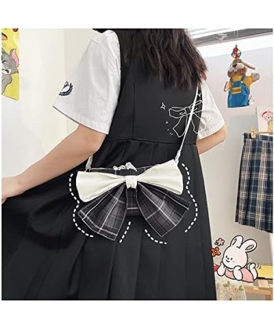 Cute Checked large bow canvas zipper crossbody bag shoulder bag kawaii lolita bag for girl women (Blue) Black $12.26 Shoulder...