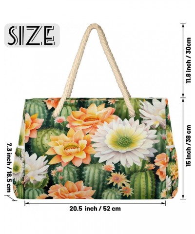 Cactus Daisy Watercolor Beach Bags for Women Large Tote Bag with Zipper and Pockets Waterproof Sandproof Accessories Swim Poo...