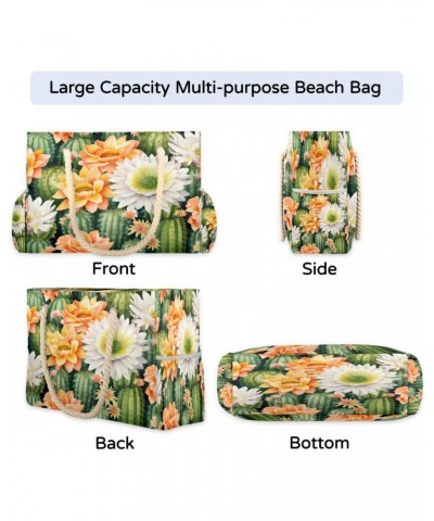 Cactus Daisy Watercolor Beach Bags for Women Large Tote Bag with Zipper and Pockets Waterproof Sandproof Accessories Swim Poo...