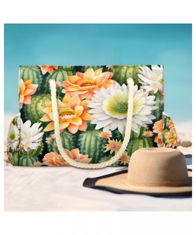 Cactus Daisy Watercolor Beach Bags for Women Large Tote Bag with Zipper and Pockets Waterproof Sandproof Accessories Swim Poo...