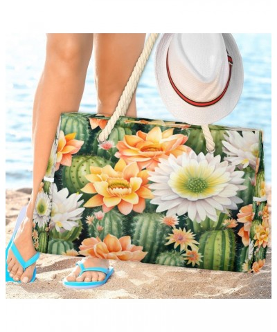 Cactus Daisy Watercolor Beach Bags for Women Large Tote Bag with Zipper and Pockets Waterproof Sandproof Accessories Swim Poo...