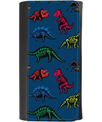 (Funny sketchy fossil dinosaurs background) women's Patterned Leather Buckle Trifold Wallet Bag Pouch Holster With Credit Car...