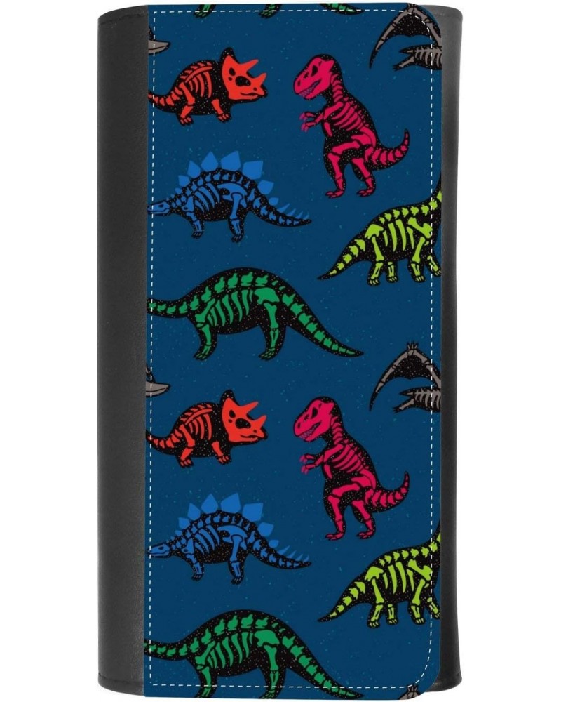 (Funny sketchy fossil dinosaurs background) women's Patterned Leather Buckle Trifold Wallet Bag Pouch Holster With Credit Car...