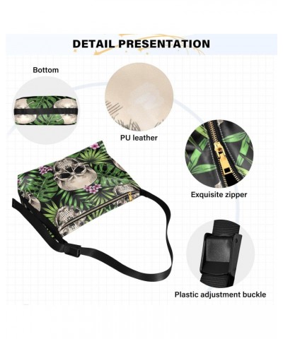 Skulls Tropical Leaves Flowers Large Shoulder Bag, Hobo Bags for Women Men Soft PU Leather Crossbody Purse,FT1O611 $11.75 Cro...