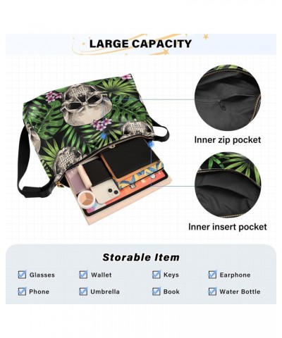 Skulls Tropical Leaves Flowers Large Shoulder Bag, Hobo Bags for Women Men Soft PU Leather Crossbody Purse,FT1O611 $11.75 Cro...