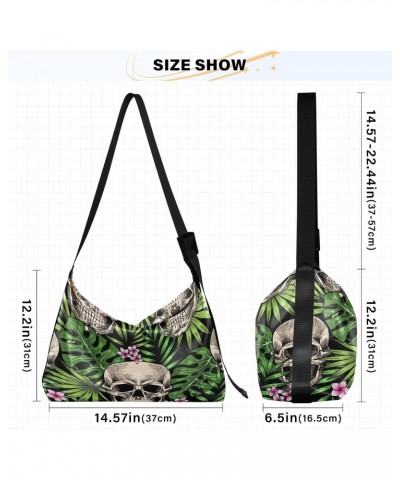 Skulls Tropical Leaves Flowers Large Shoulder Bag, Hobo Bags for Women Men Soft PU Leather Crossbody Purse,FT1O611 $11.75 Cro...