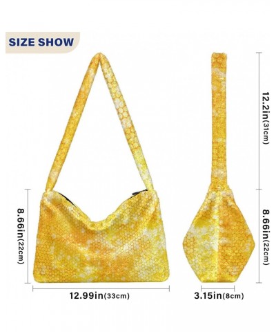 Honeycomb Furry Tote Bag for Women Crossbody Bag Shoulder Purse Handbag Puffy Bag with Zipper for Men $11.12 Totes