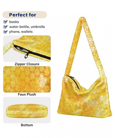 Honeycomb Furry Tote Bag for Women Crossbody Bag Shoulder Purse Handbag Puffy Bag with Zipper for Men $11.12 Totes