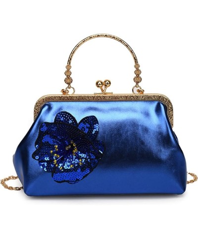 Women Vintage Sequin Handbag Clutch Evening Bag Purse Shoulder Bag Kiss Lock Top-Handle Satchel Chain Crossbody Bag Blue $30....