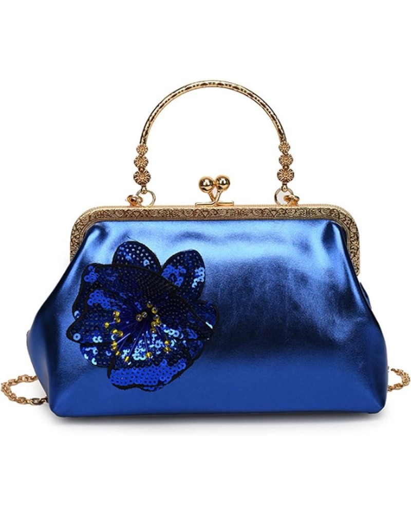 Women Vintage Sequin Handbag Clutch Evening Bag Purse Shoulder Bag Kiss Lock Top-Handle Satchel Chain Crossbody Bag Blue $30....