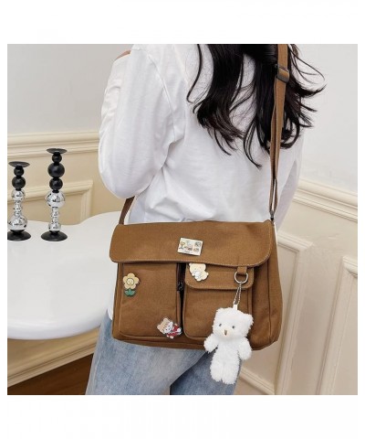 27x18x6.5cm Women Shoulder Bag Casual Large Capacity Japanese Harajuku Crossbody Bags Canvas Messenger Pouch Tote White Bear ...