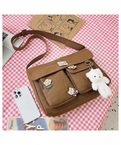 27x18x6.5cm Women Shoulder Bag Casual Large Capacity Japanese Harajuku Crossbody Bags Canvas Messenger Pouch Tote White Bear ...