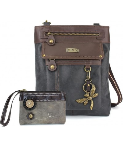 GEMINI Crossbody Faux Leather Gift Messenger Bag with Double Zip Wallet Grey Wallet and Bag_ Dragonfly $27.88 Crossbody Bags