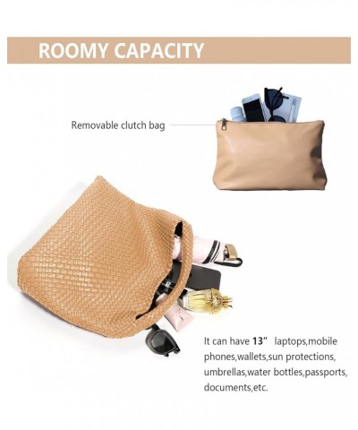 Woven Bag for Women, Vegan Leather Handbag Summer Beach Bag and Purse Retro Handmade Travel Shoulder Bag Ae-apricot $24.90 Ho...