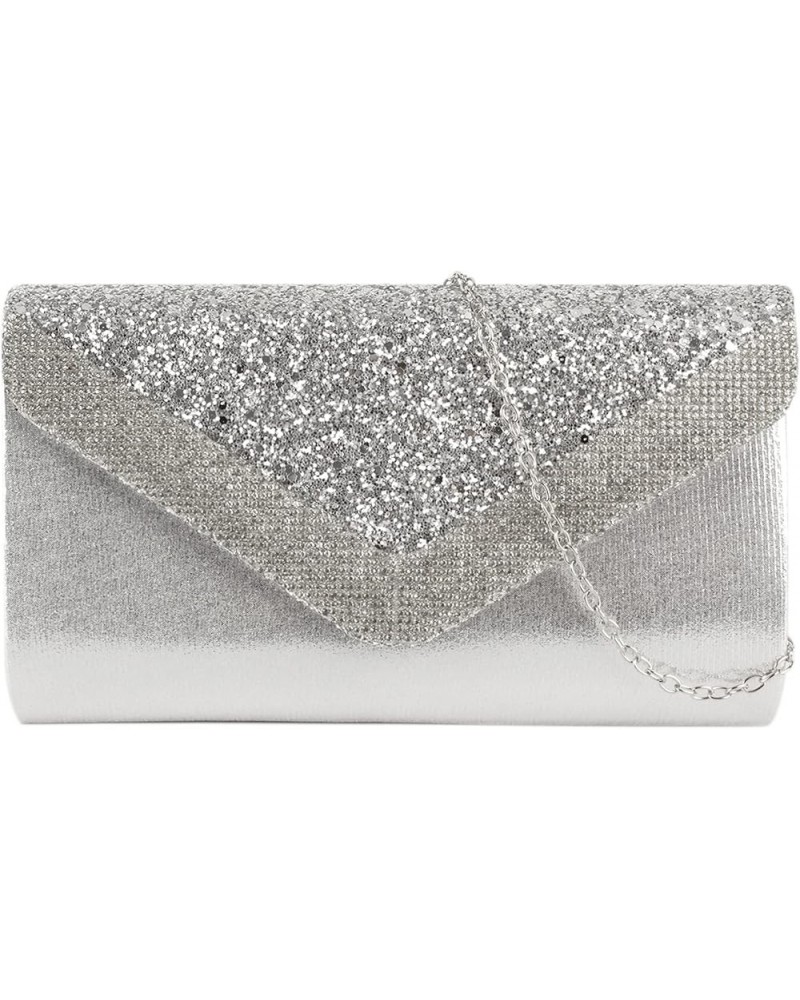 Ladies Sparkly Purse Evening Clutch Bags Wedding Prom Party Envelope Crossbody Handbag B-silver $10.28 Evening Bags