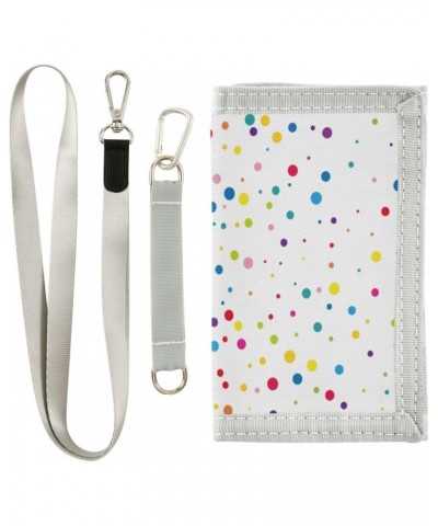 Color Round Confetti Dot Trifold Wallet Fabric Wallet Small Nylon Wallet Card Wallet with Lanyard $9.68 Wallets