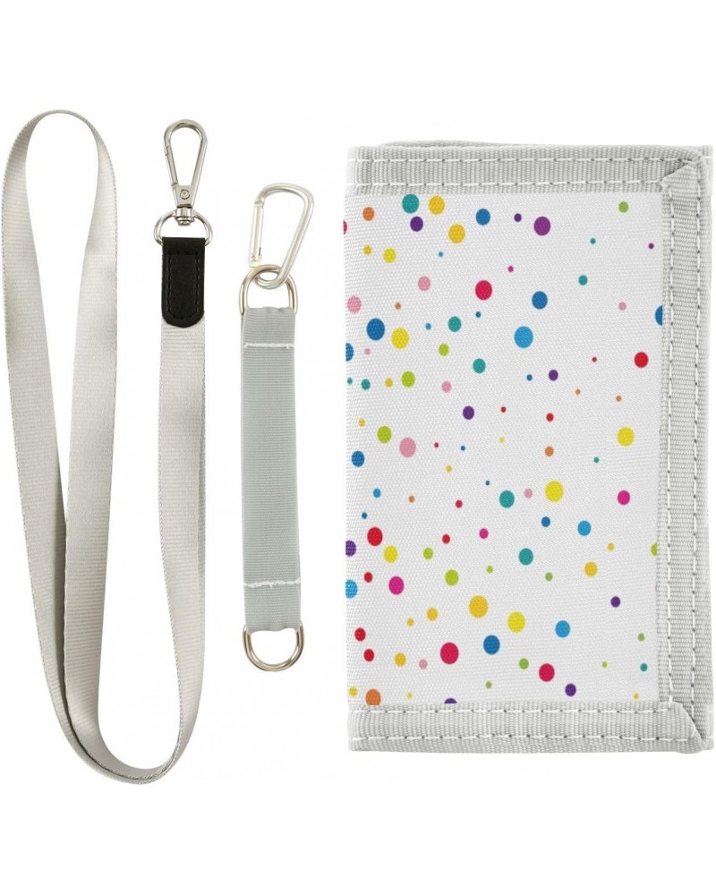 Color Round Confetti Dot Trifold Wallet Fabric Wallet Small Nylon Wallet Card Wallet with Lanyard $9.68 Wallets