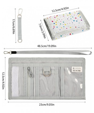 Color Round Confetti Dot Trifold Wallet Fabric Wallet Small Nylon Wallet Card Wallet with Lanyard $9.68 Wallets