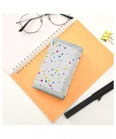 Color Round Confetti Dot Trifold Wallet Fabric Wallet Small Nylon Wallet Card Wallet with Lanyard $9.68 Wallets