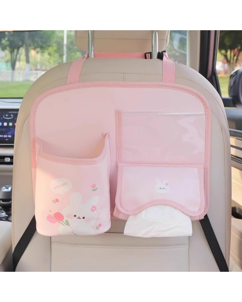 Lucky Bear Car Back Seat Organizer Storage Sweet Bunny Car Trash Can Car Tissue Holder Waterproof Bucket Anti-Kick Pad Car Ha...