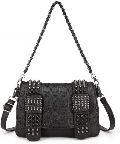 Women Punk Skull Shoulder Top-Handle Bag Goth Rivet Purse Handbag PU Leather Chain Satchel Tote Black $16.43 Totes